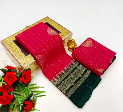 Zig Zag Foil Print Saree with Contrast Pallu and Jari Border
